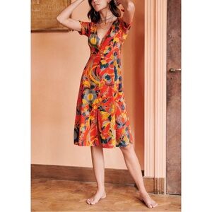 Sezane Midi Vic Floral Short-Sleeve Dress